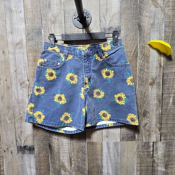 Vintage Pants - Cyclone Denim Sunflower Print Vintage 90s Jean Mom Shorts